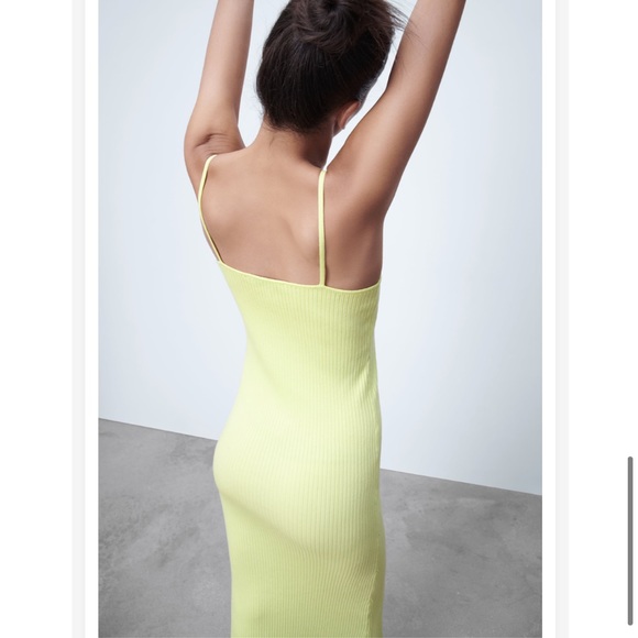 NWT Zara lime green yellow knit ribbed midi dress - Picture 6 of 6